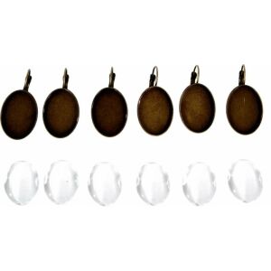 Bronz fülbevaló alap lencsével, 18 x 25 mm, 3 pár - Fém díszítőelem