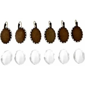 Bronz fülbevaló alap lencsével, 18x25mm, 3 pár - Fém díszítőelem