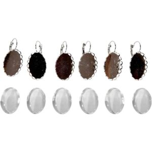 Ezüstözött fülbevaló alap 18x25mm-es lencsével, 3 pár/csomag - Fém díszítőelem