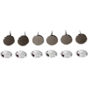 Ezüst fém fülbevaló alap lencsével, 20 mm, 3 pár/csomag. DIY ékszerkészítési kellékek. - Fém díszítőelem