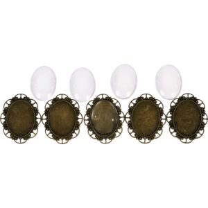 Fém medál lencsével, 30x40 mm, 5 db/csomag, ékszerkészítéshez - Fém díszítőelem