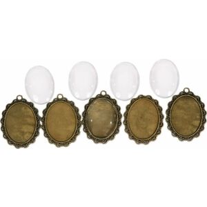 Fém medál lencsével, 30x40 mm, 5 db/csomag. Antik bronz ovális medál alap átlátszó üveg kabochonnal ékszerkészítéshez. - Fém díszítőelem