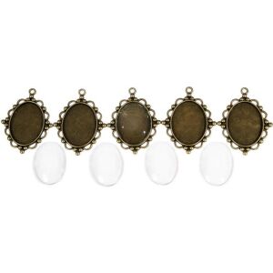 Antik bronz fém medál 30x40 mm-es lencsével, 5 darabos készlet, ékszerkészítéshez és kézműveskedéshez - Fém díszítőelem