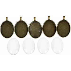 Fém medál lencsével, 30x40 mm, 5 db-os készlet - Fém díszítőelem