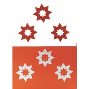 Filcfigura - Nyolcágú csillag, lyukas, fehér-bordó (6 db/cs, átm. kb.: 6 cm)