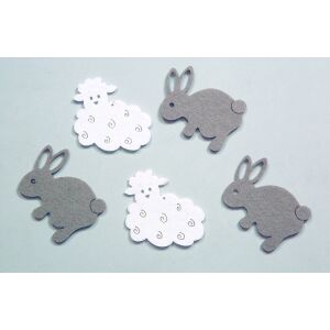 Filcfigura - Nyuszi + bárány (5 db/cs, átm. kb.: 6 cm)