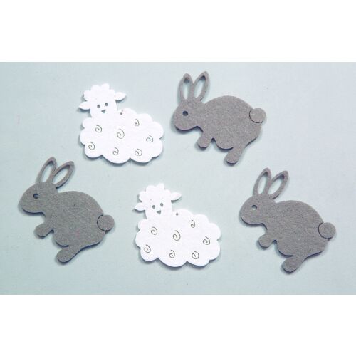 Filc nyuszi és bárány figurák, 5 darabos készlet, kézműves kellékek