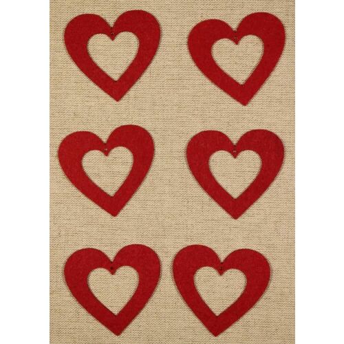 Filcfigura Piros Filc Szív Kivágások - 6 darab