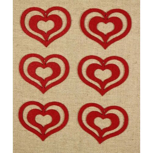 Filcfigura Szív közepes D, 6 db/csomag, piros filc szív dekoráció