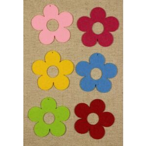 Lyukas közepű filc virág formák, válogatott színek, 6 darab - Filcfigura
