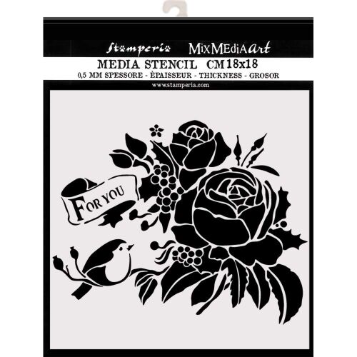 Stamperia MixMediaArt 18x18 cm sablon virágos és madár mintával