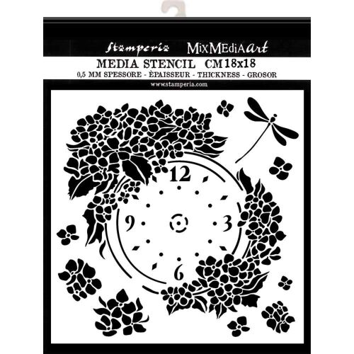 Stamperia MixMediaArt Óra Stencil 18x18 cm, virágos mintával - Rajzsablon