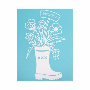 Szita-stencil kerti csizma minta, újrahasználható öntapadó sablon kézműveskedéshez és dekorációhoz - Iskolakezdés, iskolaszer