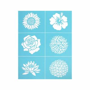 Szita-stencil virágfejek sablon, 215 x 275 mm, újrafelhasználható öntapadó stencil virágminták festéséhez - Rajzsablon