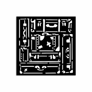 Art of Travelling bőrönd sablon, 12x12 cm, DIY kézműves és mixed media művészethez - Rajzsablon