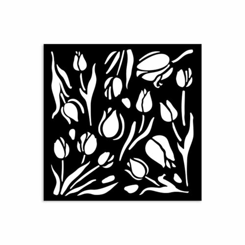 Art of Travelling Tulips sablon, 12x12 cm, virágmintás kézműves és barkács projektekhez