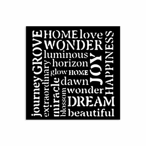 Vastag Stencil 12x12 cm - Hidden Grove feliratok. Kézműves sablon festéshez, scrapbookhoz és DIY lakberendezési projektekhez.