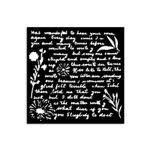 Vastag stencil 12x12 cm írásmintával. Kézműves sablon scrapbookhoz, kártyakészítéshez és vegyes média művészethez. - Rajzsablon