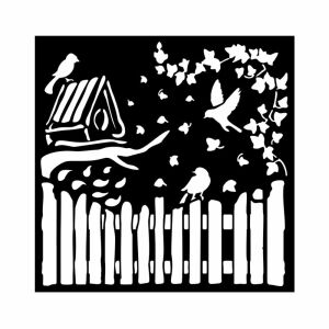 Vastag stencil cm 18X18 - House of Roses fence and birds