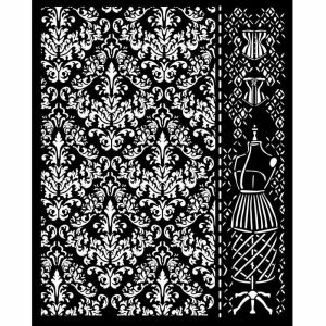 Vastag stencil 20x25 cm Brocante Antiques próbababa mintával. Ideális kézműves és dekorációs projektekhez. - Rajzsablon