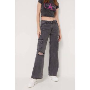 Szare jeansy cargo Guess Originals z szerokimi nogawkami i dziurą na kolanie - Dla kobiet