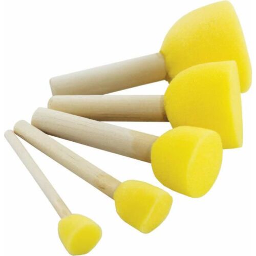 Szivacs ecset készlet, 5 darab, fa nyéllel, sárga szivacs végek