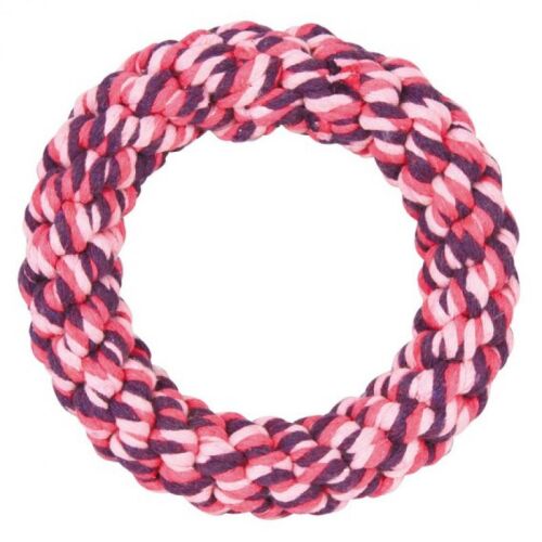 Trixie rágókötél karika kutyajáték, 14cm, rózsaszín és lila