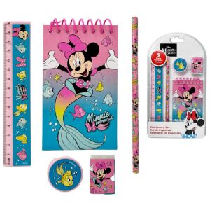 Disney Minnie Maus 5-teiliges Schreibwarenset mit Lineal, Bleistift, Radiergummi, Spitzer und Notizblock - Schreibwaren-Sets