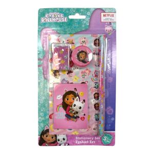 Netflix Gabby's Dollhouse Súprava písacích potrieb, 5 kusov, obsahuje ceruzku, gumu, strúhadlo, nálepky a zápisník - Papiernické súpravy