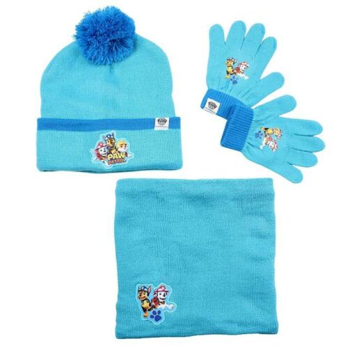 Set de iarnă Nickelodeon Patrula Cățelușilor: căciulă tricotată albastră, fular și mănuși pentru copii 3-6 ani