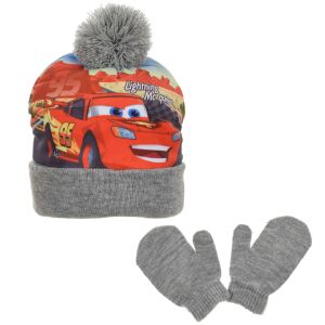 Disney Cars Lightning McQueen Wintermütze und Handschuhe Set, grau, 12-24 Monate - Kindermützen, Sets