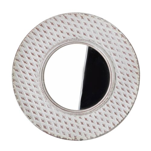 DAZ Dekoratív Kerek Tükör 34.5cm, Fehér Fa Keret