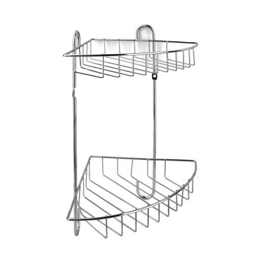 Szögletes nézet a CARL SILVER kétszintes ezüst sarok fürdőszobai polcról