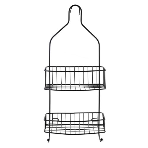 CARL BLACK akasztós fürdőszobai polc, 2 szintes fekete fém tároló