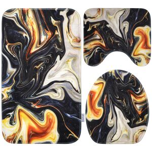 Комплект от 3 части килимчета за баня FizioTab с абстрактен мраморен дизайн в черно и златно - Обзавеждане за баня