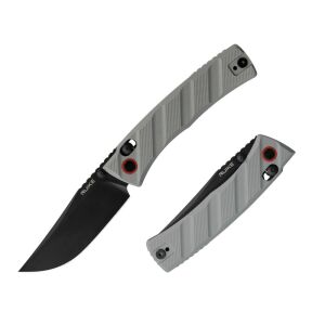 Ruike P856-K zatvárací nôž, sivá rukoväť G10, čierna čepeľ, otvorený a zatvorený pohľad - Vreckové nože a vreckové nožíky