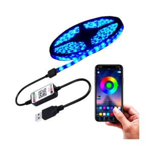 5 meter RGB LED strip with Bluetooth controller, controlled by smartphone app, color changing, lighting effects - LED Strip