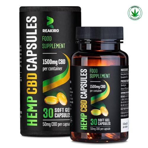 Reakiro CBD kapszula 1500mg, 30 lágyzselatin kapszula, kenderből származó CBD étrendkiegészítő - Reakiro
