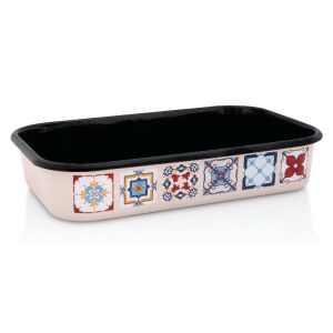 Metalac Porto Emaille Tablett, 32 cm, dekoratives Muster - Küche & Essen