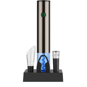 Elektrischer Weinkorkenzieher, mit wiederaufladbarer Basis, Folienschneider-Zubehör, Belüfter, Vakuumpumpenverschluss, 4 Batterien, Batterieanzeige, One-Touch, automatisch, Edelstahl 137453367 - Barzubehör