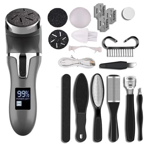 Elektromos láb- és sarokreszelő, bőrkeményedések, elhalt hámsejtek, LittleDomi, LED digitális kijelző, újratölthető, akkumulátortöltöttség-kijelző, USB töltés, vízálló, maradványok elszívása,