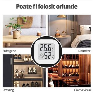 LittleDomi szobahőmérő és higrométer, komfortjelző, hőmérséklet/páratartalom memória, kompakt, elemmel, fehér 137453601 - Szobahőmérő