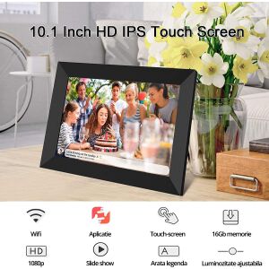 Digitális képkeret, LittleDomi, WiFi, Fotók/Videó, Fekvő/Portré, 10 hüvelyk, Felbontás 1280x800 HD IPS, Kapacitás 16 GB, USB foglalat, SD kártya, Hangszóró, Alkalmazás, Fekete 137453947 - Lakberendezés