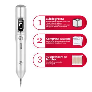 Aparat Plasma Pen LittleDomi cu ecran LCD, cub de gheață, șervețele cu alcool și bețișoare de bumbac pentru îndepărtarea imperfecțiunilor pielii - Dispozitiv de îngrijire facială