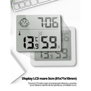 LittleDomi szobahőmérő és páratartalom-mérő, nagy képernyő, óra funkció, komfortjelző, hőmérséklet/páratartalom memória, függeszthető vagy állítható, elemmel együtt, 0,8 mm vékony kialakítás, 137454067 - Szobahőmérő