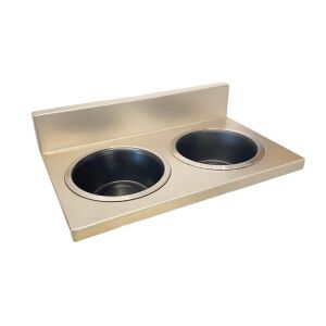 Falra szerelhető dupla etetőtál 2 rozsdamentes acél tállal, ezüst peremmel 16,5 cm / 2x0,7l 137456837 - Raintech