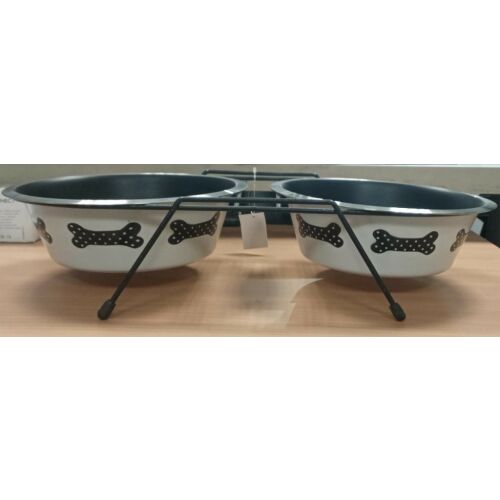 Speciális dupla etetőtál tartó, 2db tállal, gumis lábakkal - felső 25cm / alsó 18cm, 2x2,60l 137457197