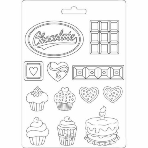 Stamperia A4 lágy PVC öntőforma - Klasszikus sütik, cupcake, csokoládé, szív alakok - Gipszkiöntő kellék