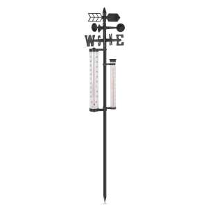 Black garden weather station with thermometer, rain gauge, wind vane, and compass - Weather Station