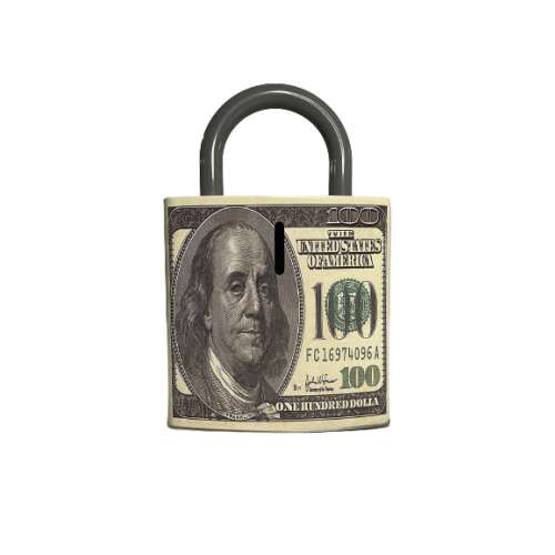 Fém persely zárral, $100-as bankjegy mintával, ideális pénzgyűjtéshez